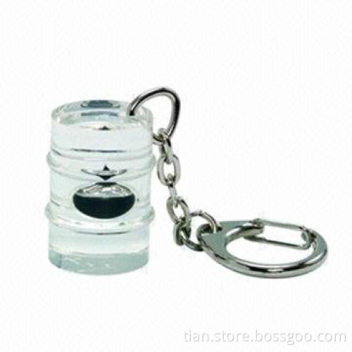 Acrylic barrel-shaped keychains with oil droplet inside